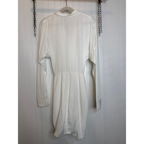 NWOT Lulus Charming Confidence White Collared Button-Up Mini Dress Tie Waist L - Picture 7 of 9
